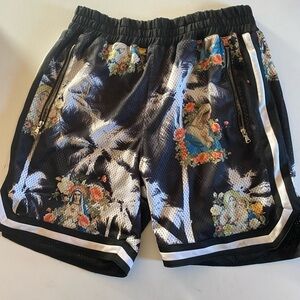 Men's Black Floral Athletic Shorts